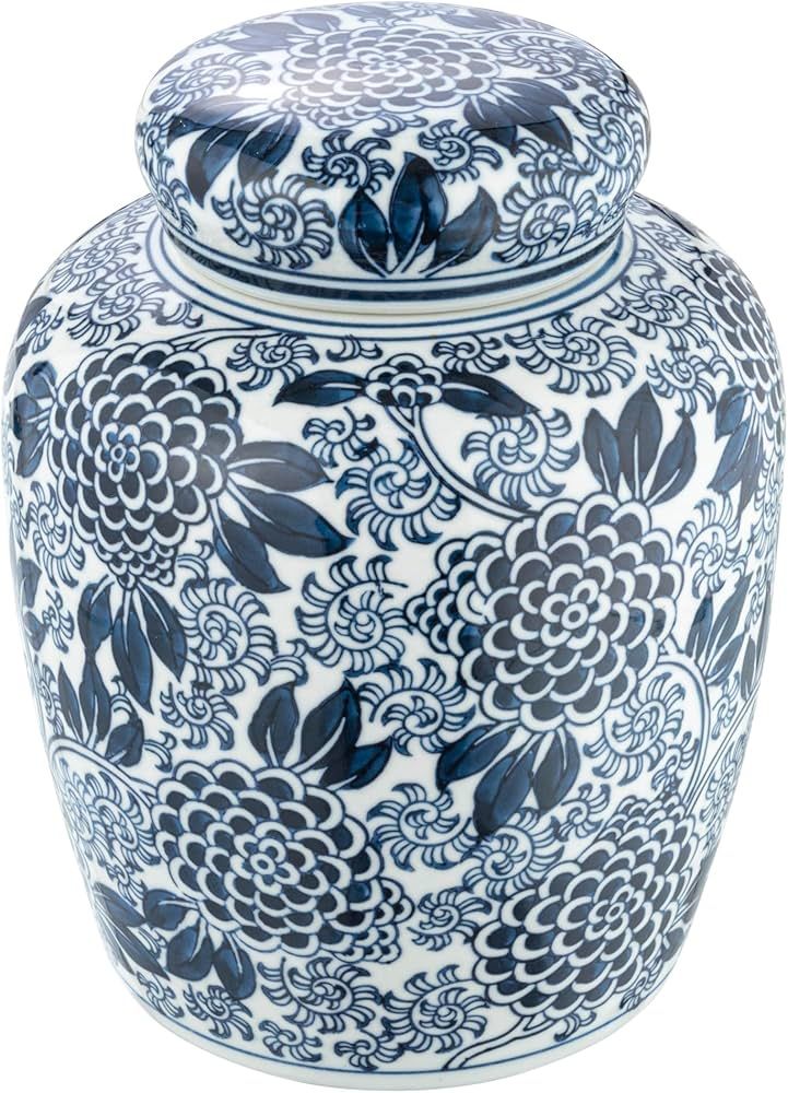 Creative Co-Op Decorative Ceramic Lid, Blue and White Ginger Jar, Dahlia Flower | Amazon (US)