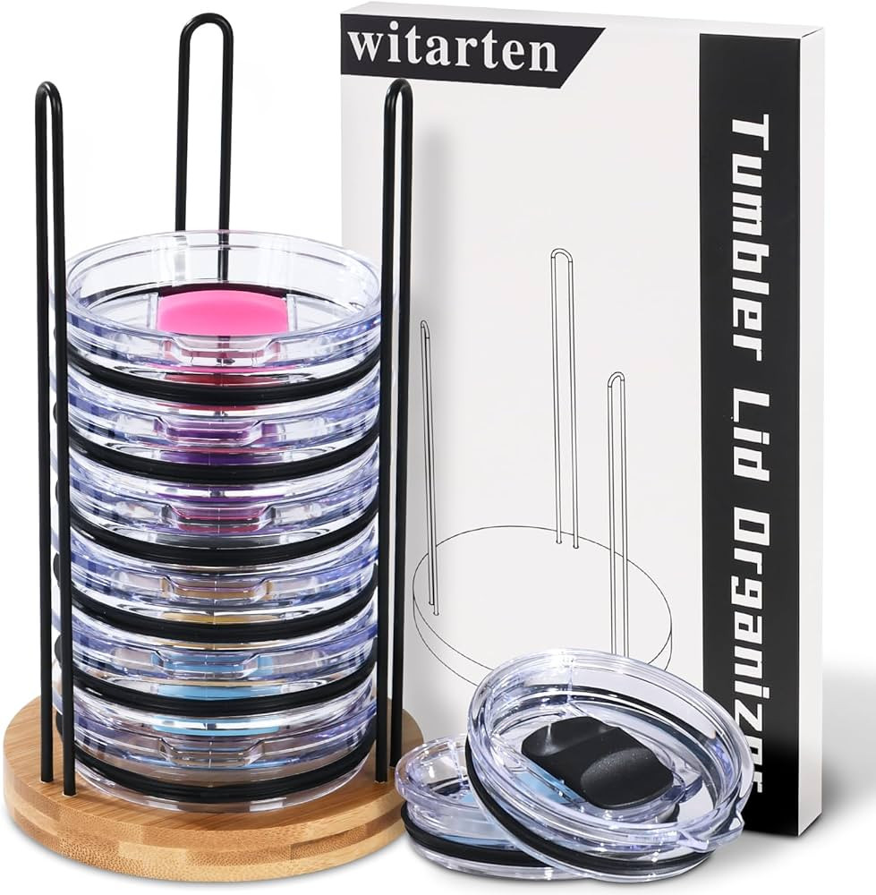 Tumbler Lid Organizer, Detachable Bamboo Cup Lid， Vertical Storage for Up to 10 Lids，Keep You... | Amazon (US)