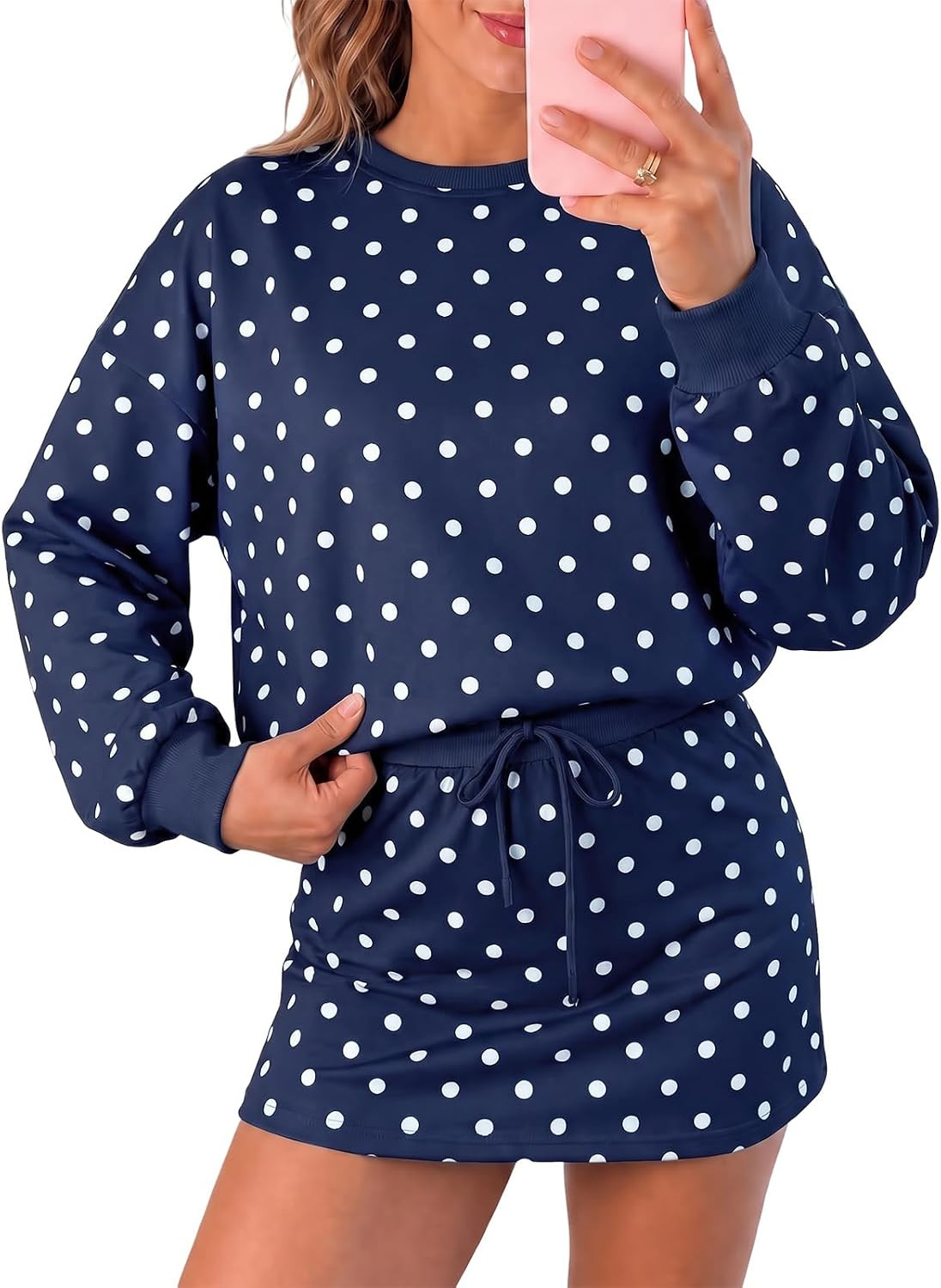 Wenrine Womens Polka Dot 2 Piece Skirt Sets Drawstring Skorts Workout Set | Amazon (US)