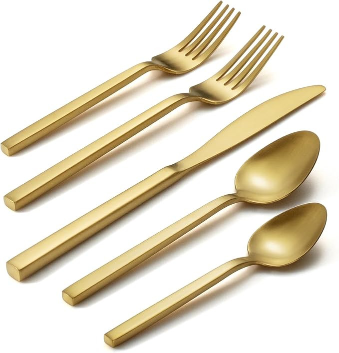 Alata Cube Gold 20-Piece Flatware Set, Forged Cutlery Set, Matte Gold Silverware Service for 4, S... | Amazon (US)