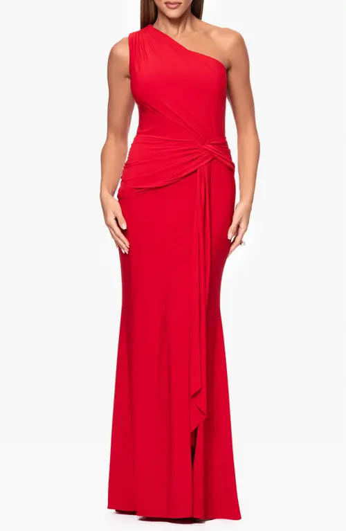 Xscape Evenings One-Shoulder Twist Evening Gown in Red at Nordstrom, Size 6 | Nordstrom