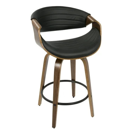 Symphony Mid-Century Modern Counter Stool in Walnut and Black Faux Leather by LumiSource | Walmart (US)