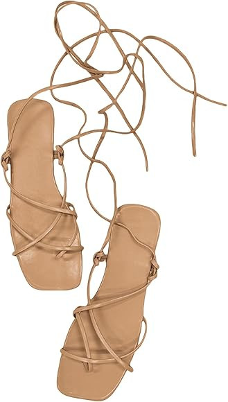 GORGLITTER Women's Summer Strappy Sandals Beach Sandals For Women 2025 Leather Sandals | Amazon (US)