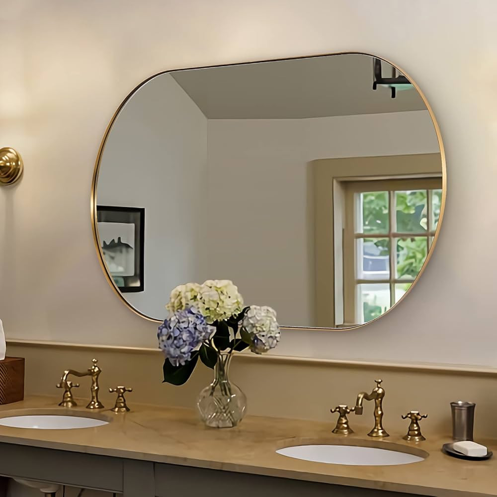 ANDY STAR Brushed Gold Bathroom Mirror, 48 x 30 Inch Oval Vanity Mirror, Brushed Brass Mirror for... | Amazon (US)