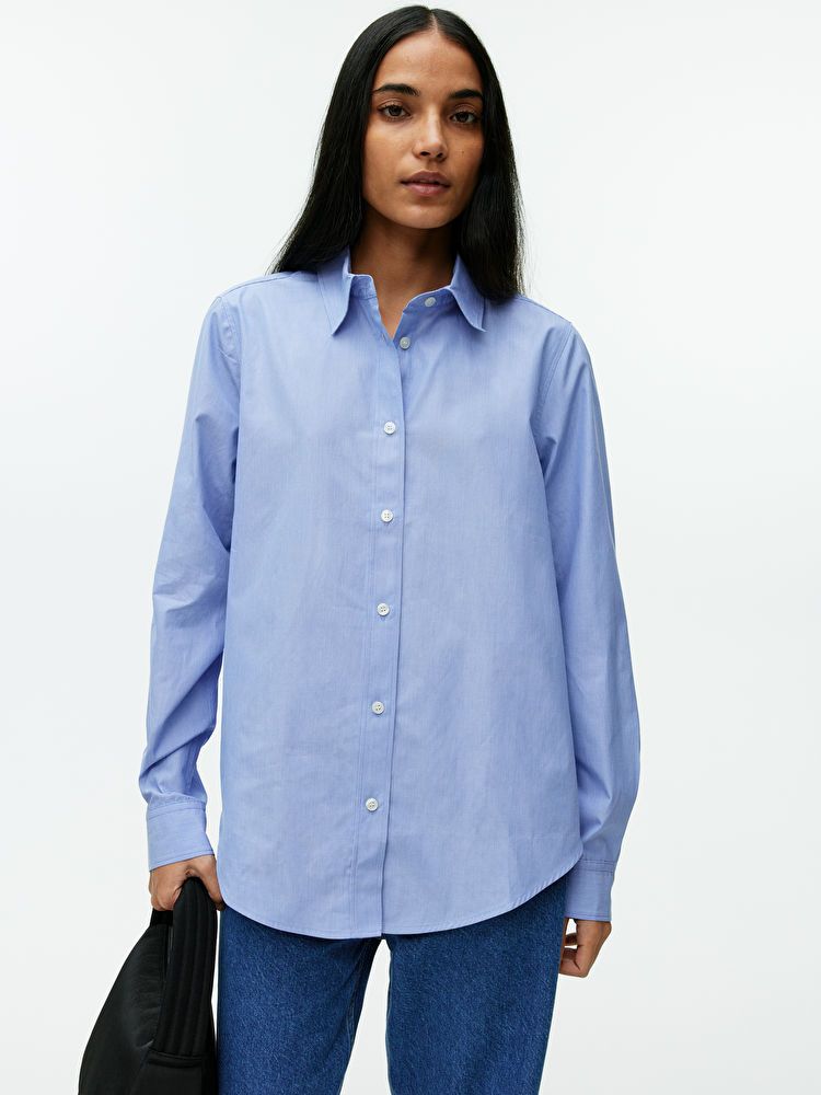 Straight Cut Poplin Shirt - Blue/White Stripe - ARKET GB | ARKET (US&UK)