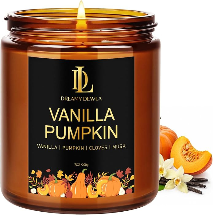 DL DREAMY DEWLA Fall Candle, Vanilla Pumpkin Scented for Home, 7oz Soy Wax | Amazon (US)