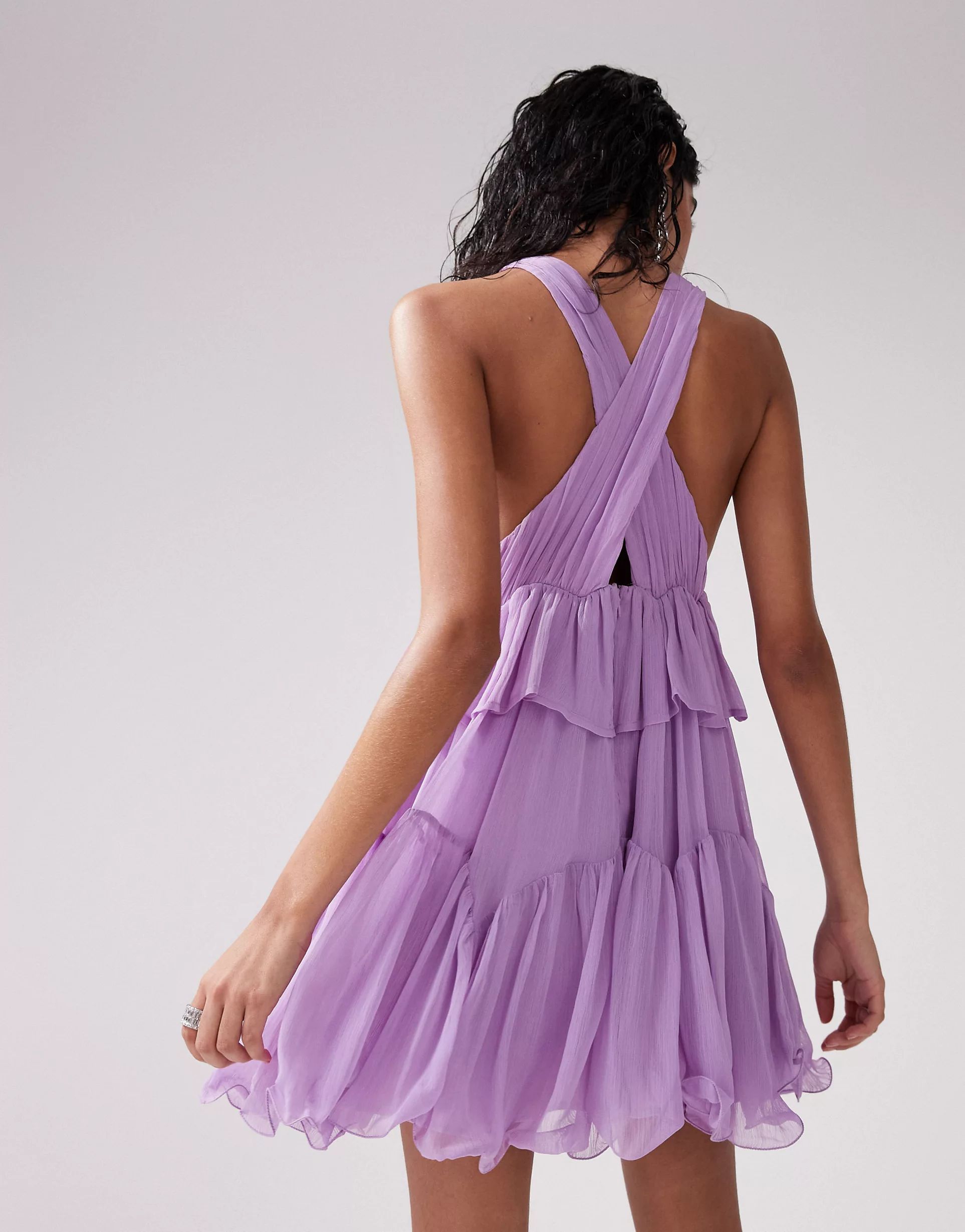 ASOS DESIGN plunge pleated tiered mini dress in lilac | ASOS | ASOS (Global)