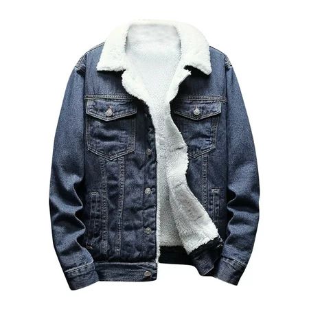 TZNBGO Velvet Jackets And Coats for Plus Size Men Fleece Jackets for Men Light Denim Jacket Casual J | Walmart (US)
