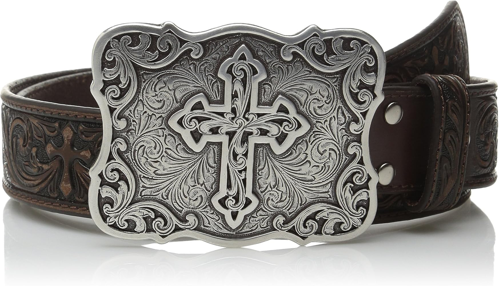 Nocona Belt Co. Women's Nocona Scroll Embose Cross Buckle Belt, Brown, Small | Amazon (US)