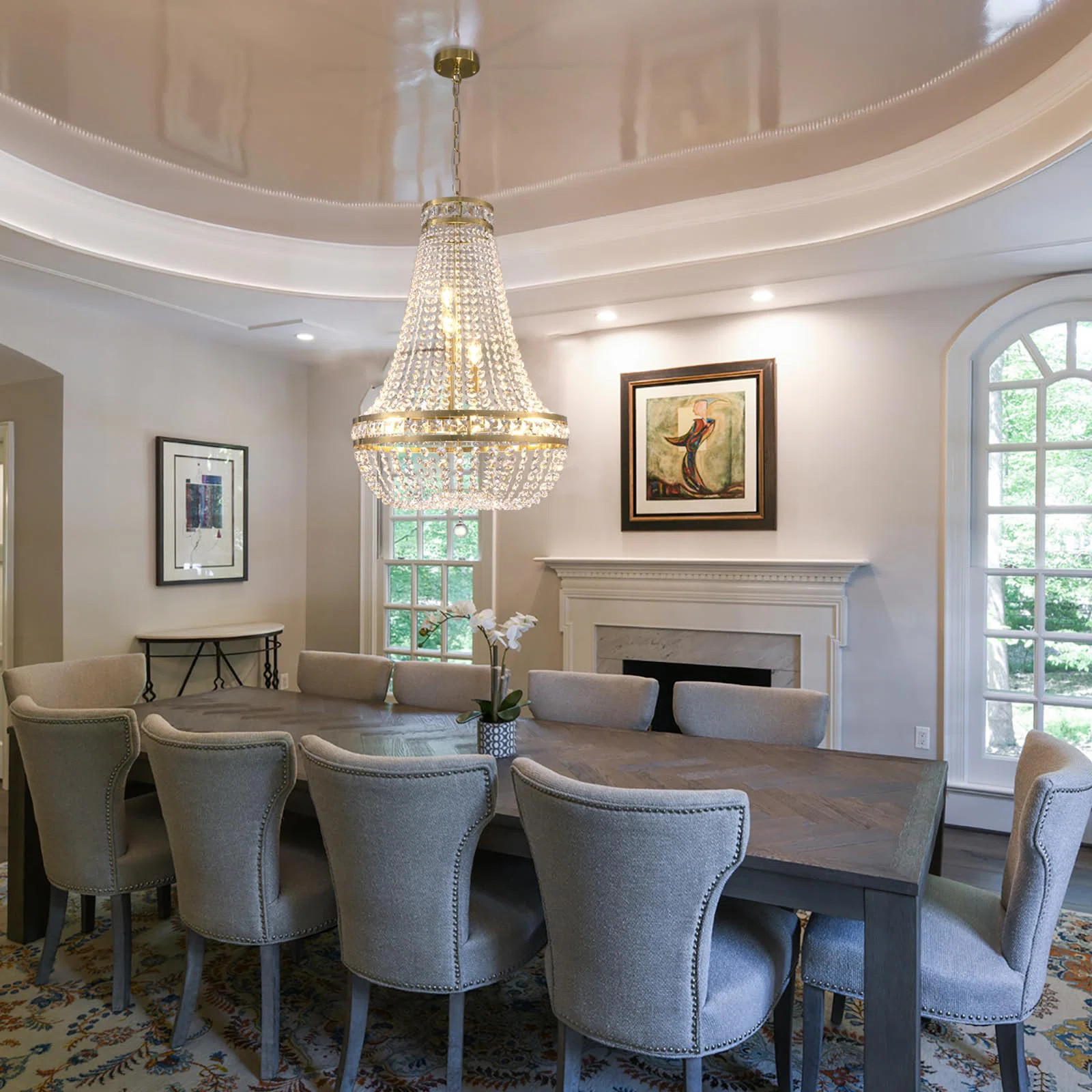 Gold Crystal Chandelier, 8-Lights Brushed Brass Pendant Lighting Fixture For Dining Room, Living ... | Wayfair North America