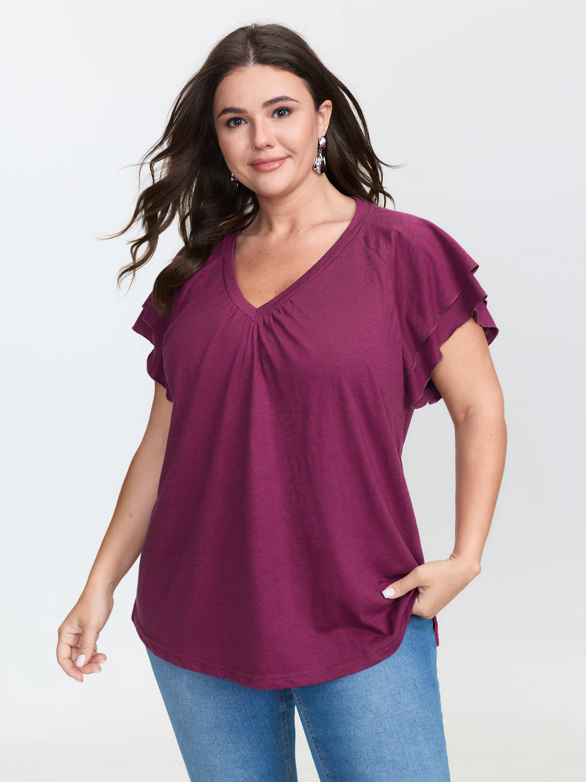 Stretchy Textured Flared Sleeve T-Shirt | Bloomchic