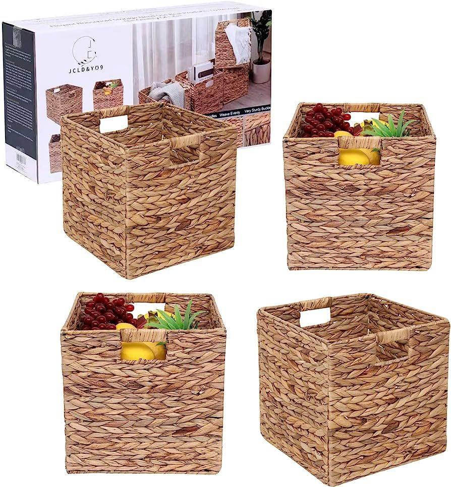 JCLD&YO9 Foldable Handwoven Water Hyacinth Storage Baskets Wicker Cube Baskets Rectangular Laundr... | Amazon (US)