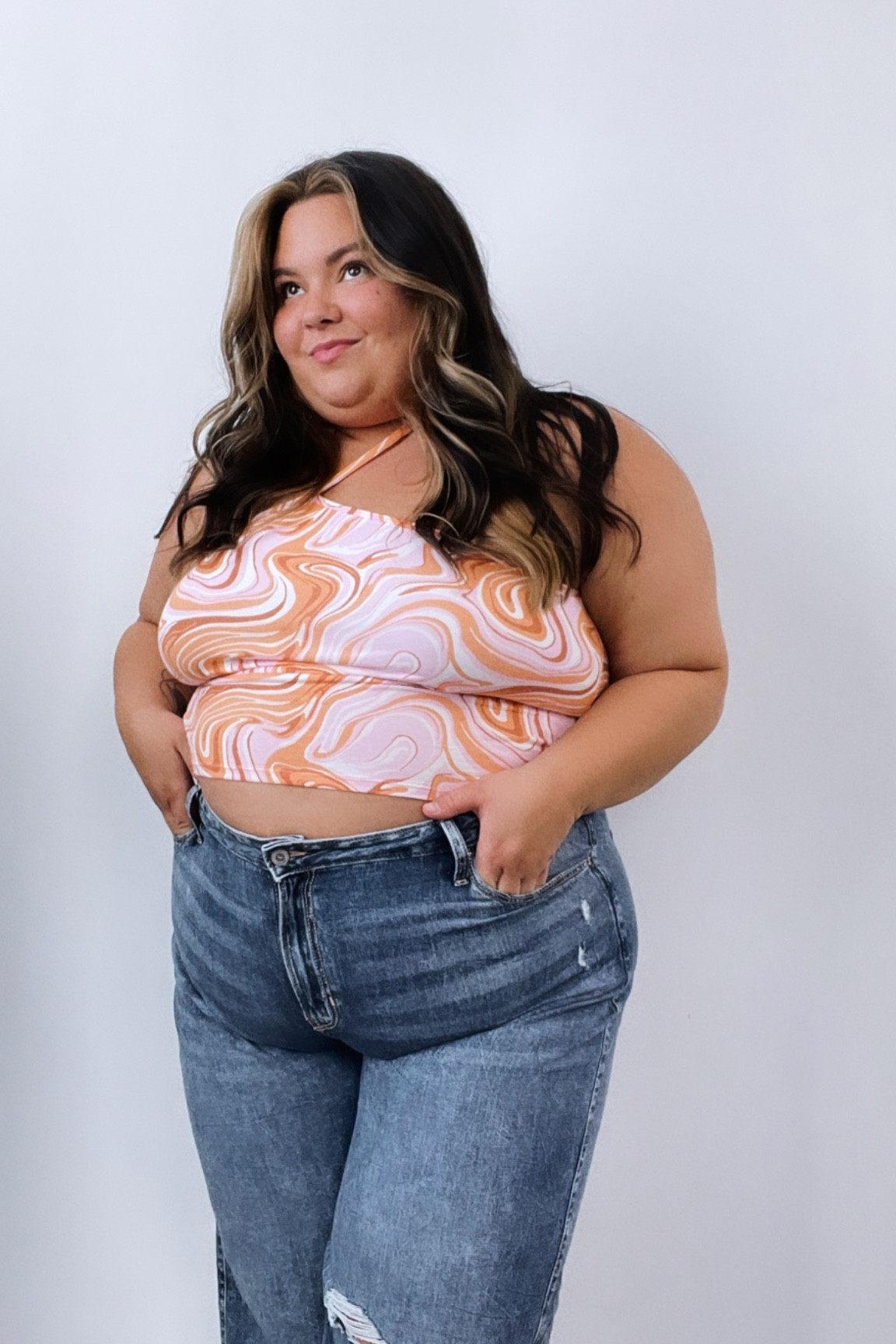 Plus size Hollister outfit size 19 / XXL
Baggy jeans size 18 
Halter top size XXL
Naturalizer heels size 8.5 wide

#LTKcurves #LTKSeasonal #LTKunder50