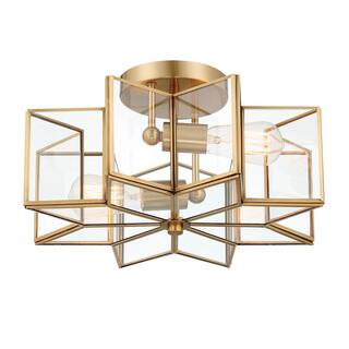 Vanity Art 16.14 in. 2-Light Brass Dust Unique/Statement Star Semi Flush Mount SYBG2832-BD | The Home Depot