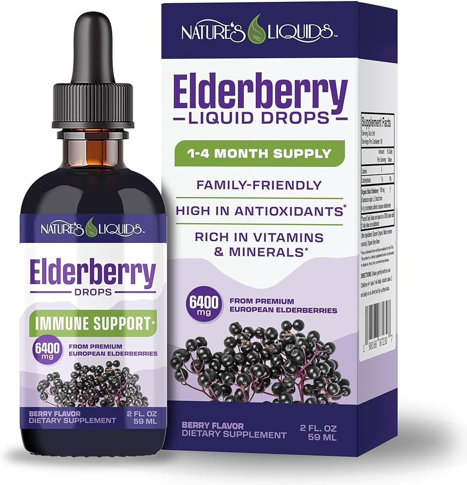 Nature's Liquids Organic Elderberry Syrup Sugar Free | Immune Support for Kids and Adults | 1 Ser... | Amazon (US)
