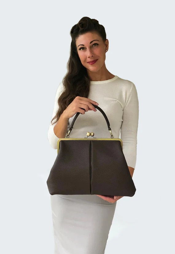 Handbag Leather Handbags Vintage olivia Kiss - Etsy | Etsy (US)