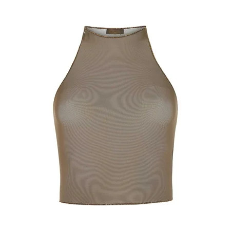 OSEREE Brown Stretch Mesh Top | Walmart (US)