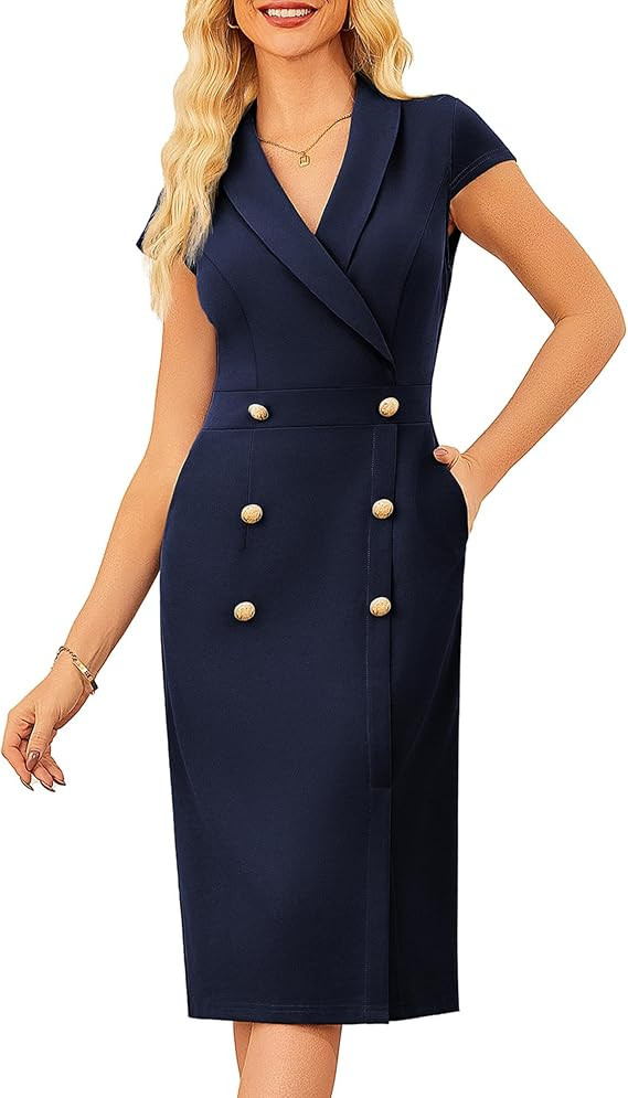 GRACE KARIN Women Work Bodycon Dresses 2025,Business Office Midi Cap Sleeve Button Pencil Formal ... | Amazon (US)