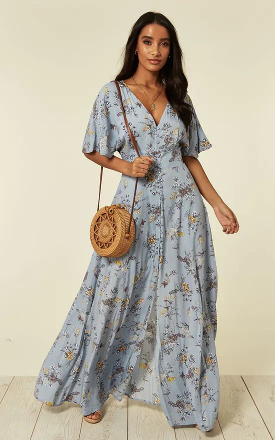 Kayla – Button Through Blue Maxi Dress | Blue Vanilla | SilkFred | SilkFred