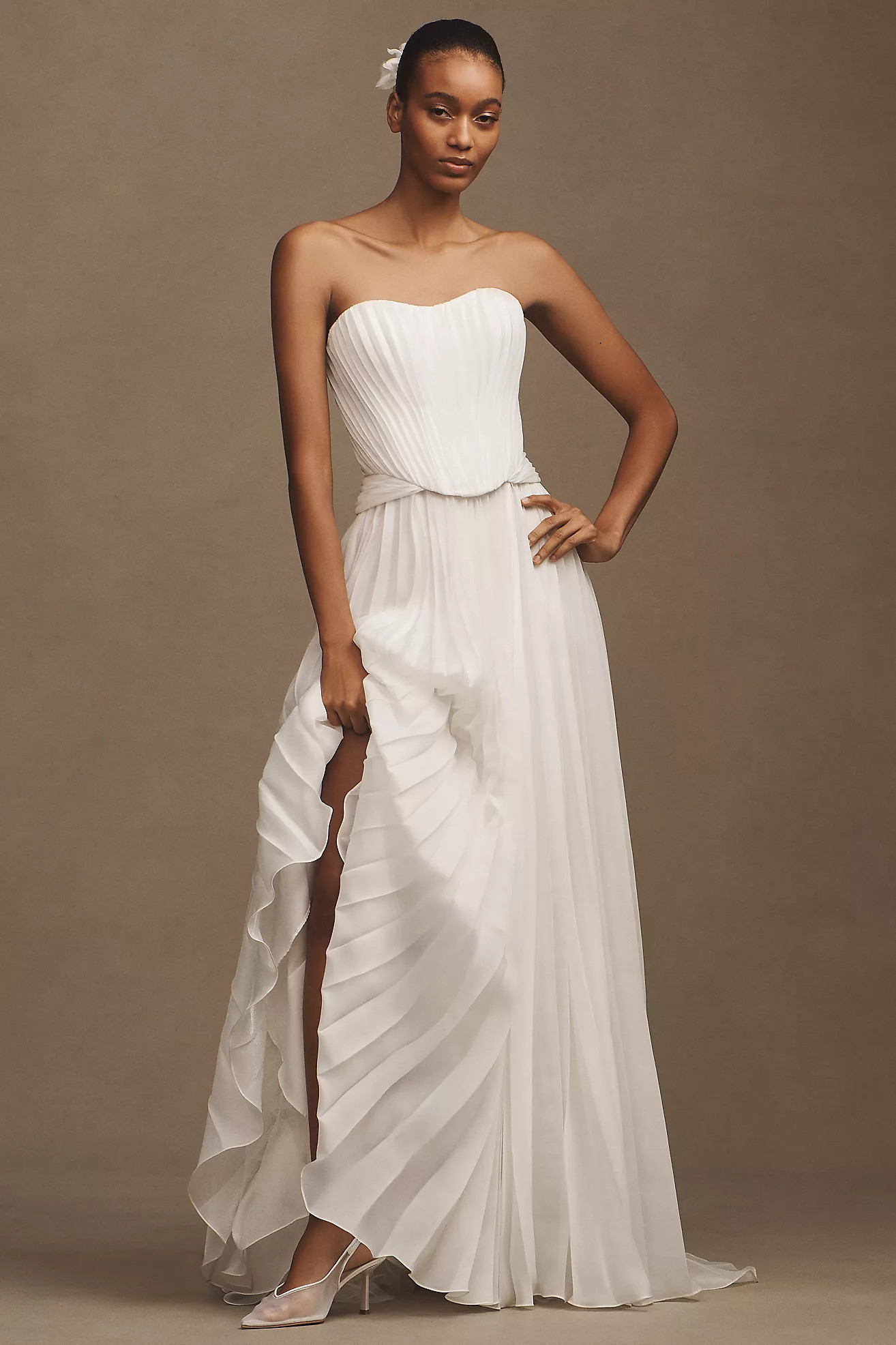 Willowby by Watters Willa Plissé Satin Chiffon Strapless Sweetheart A-Line Wedding Gown | Anthropologie (US)