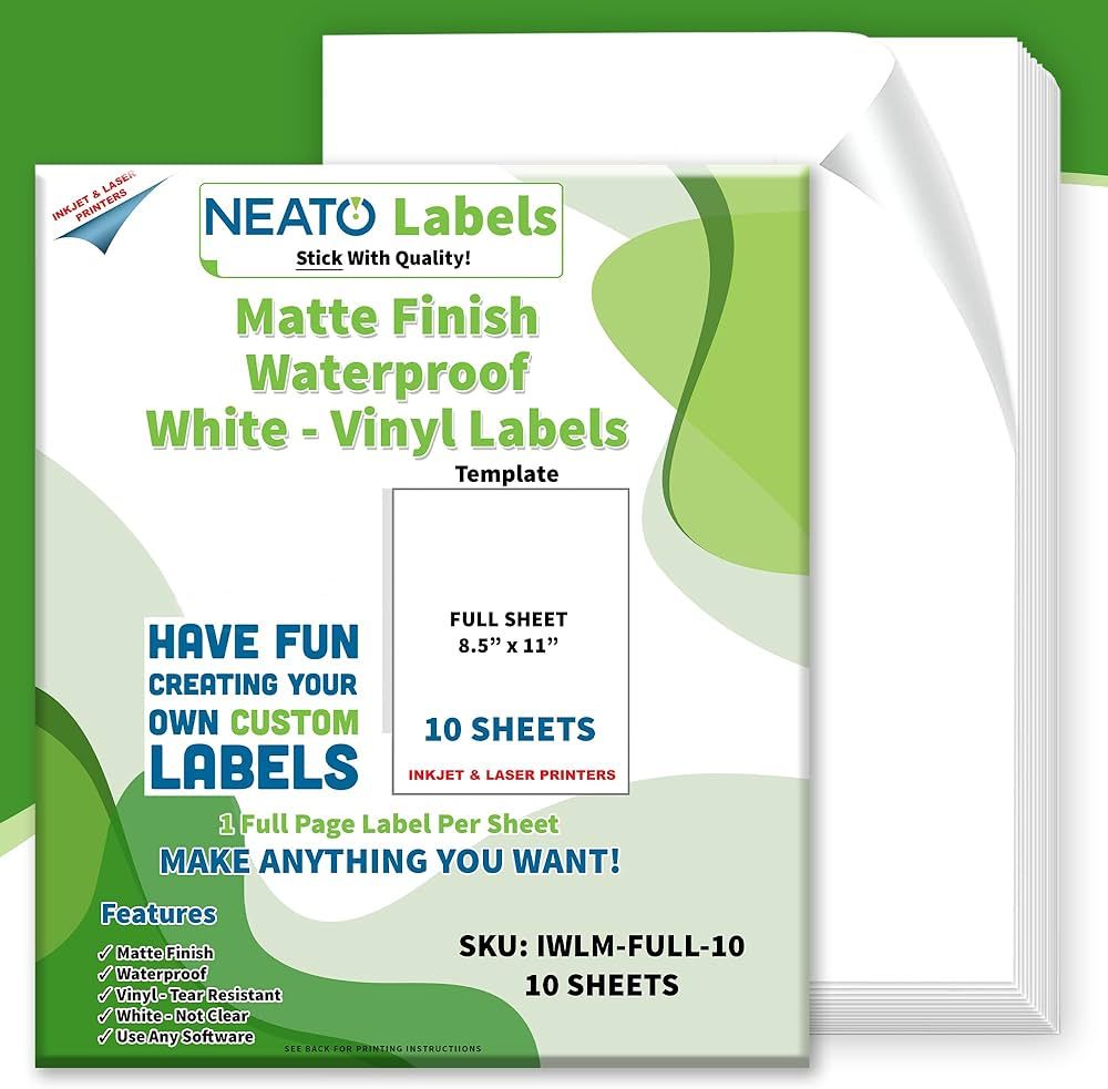Custom Printable Matte Vinyl Stickers (8.5" x 11") - Waterproof, Tear Resistant Full Sheet Label ... | Amazon (US)