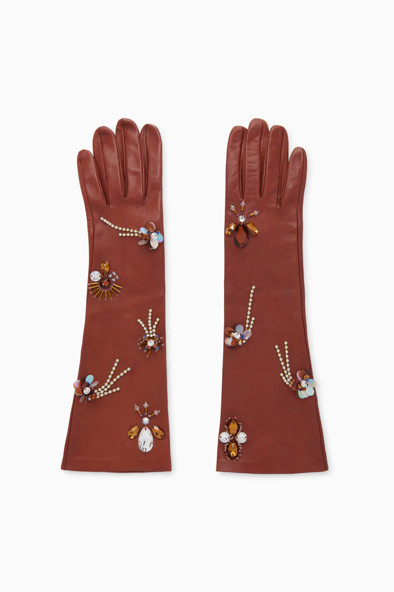 Laetitia Embellished Leather Gloves - Wenge | Ulla Johnson