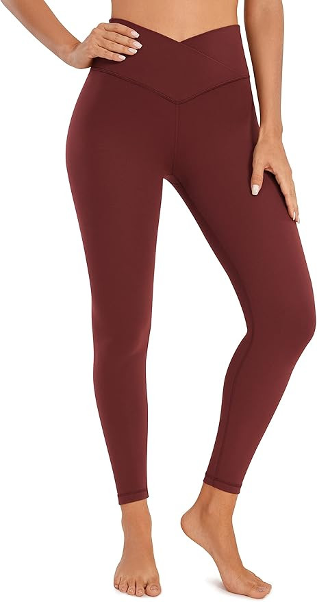 CRZ YOGA Womens Butterluxe Cross Waist Workout Leggings 25 Inches - V Crossover High Waisted Gym ... | Amazon (US)