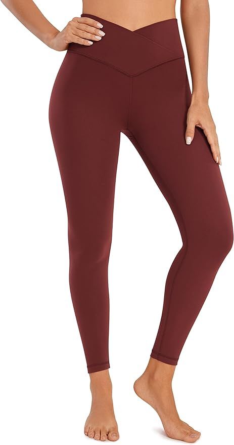CRZ YOGA Womens Butterluxe Cross Waist Workout Leggings 25 Inches - V Crossover High Waisted Gym ... | Amazon (US)