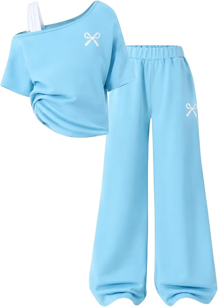 Teen Girls Clothes Off the Shoulder Top and Wide Leg Pants Matching Outfit Set with Pockets Size ... | Amazon (US)
