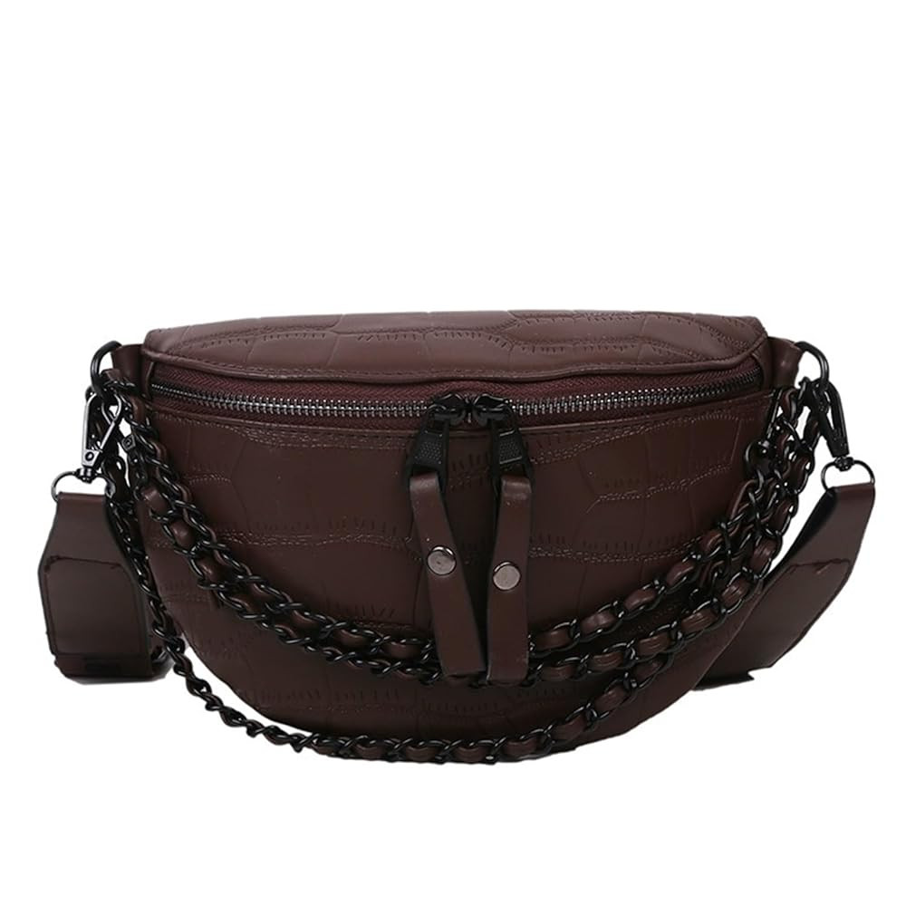 Leather Fanny Pack Bag for Women, Chain Belt Bag Chest Purse Fashionable Crossbody Waist Bags Han... | Amazon (US)