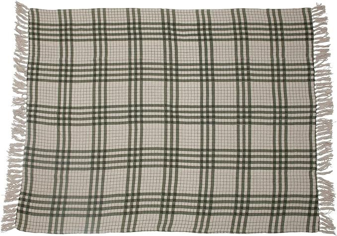 Creative Co-Op Soft and Cozy Woven Recycled Cotton Blend Printed Plaid Decorative Blanket with Fr... | Amazon (US)