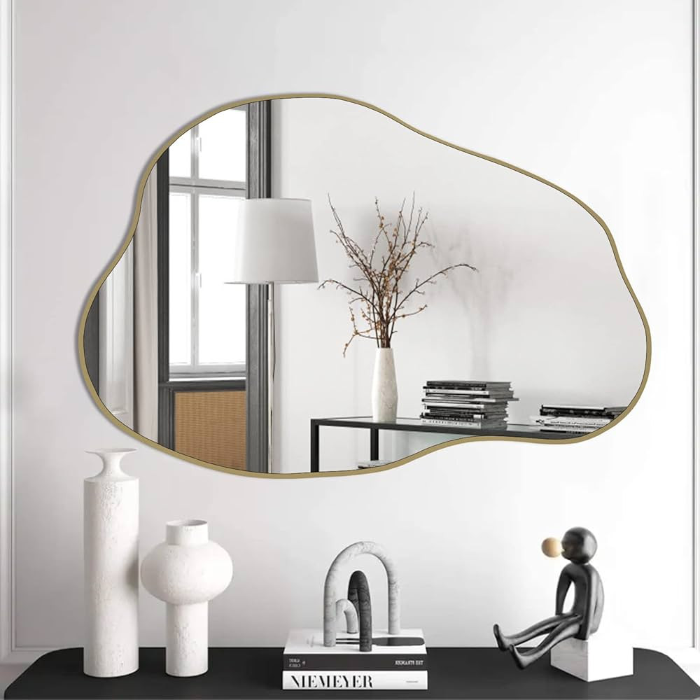 POZINO Irregular Mirror, Cloud Mirror, Asymmetrical Wall Mirror, Gold Unique Shaped Wavy Mirror f... | Amazon (US)
