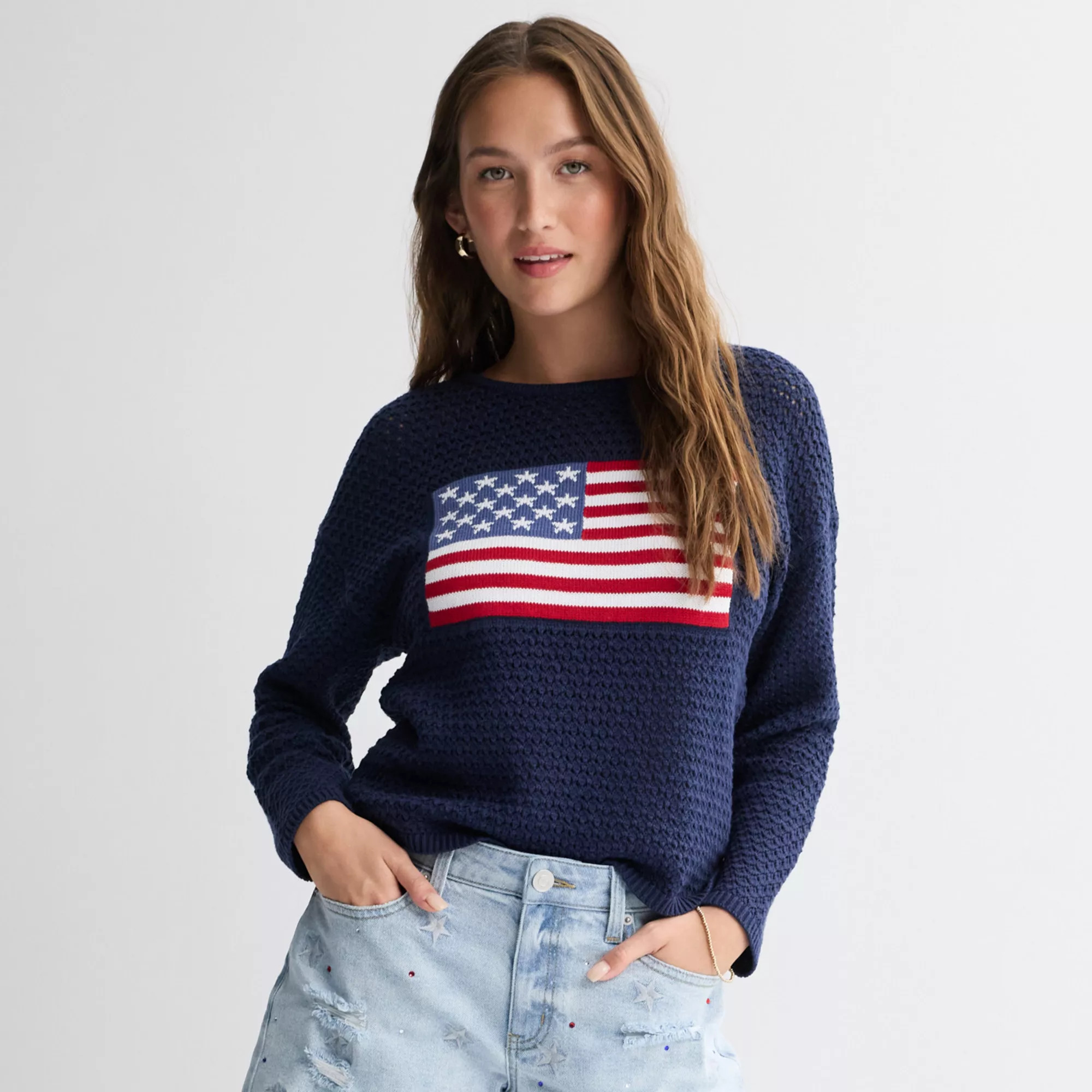 Women's Jollidays American Flag Open Knit Sweater | Kohl's