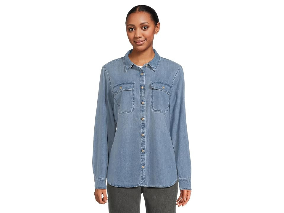 L.L.Bean Heritage Washed Denim Shirt Long Sleeve Women's Clothing Light Indigo : SM, Cotton/Denim | Zappos