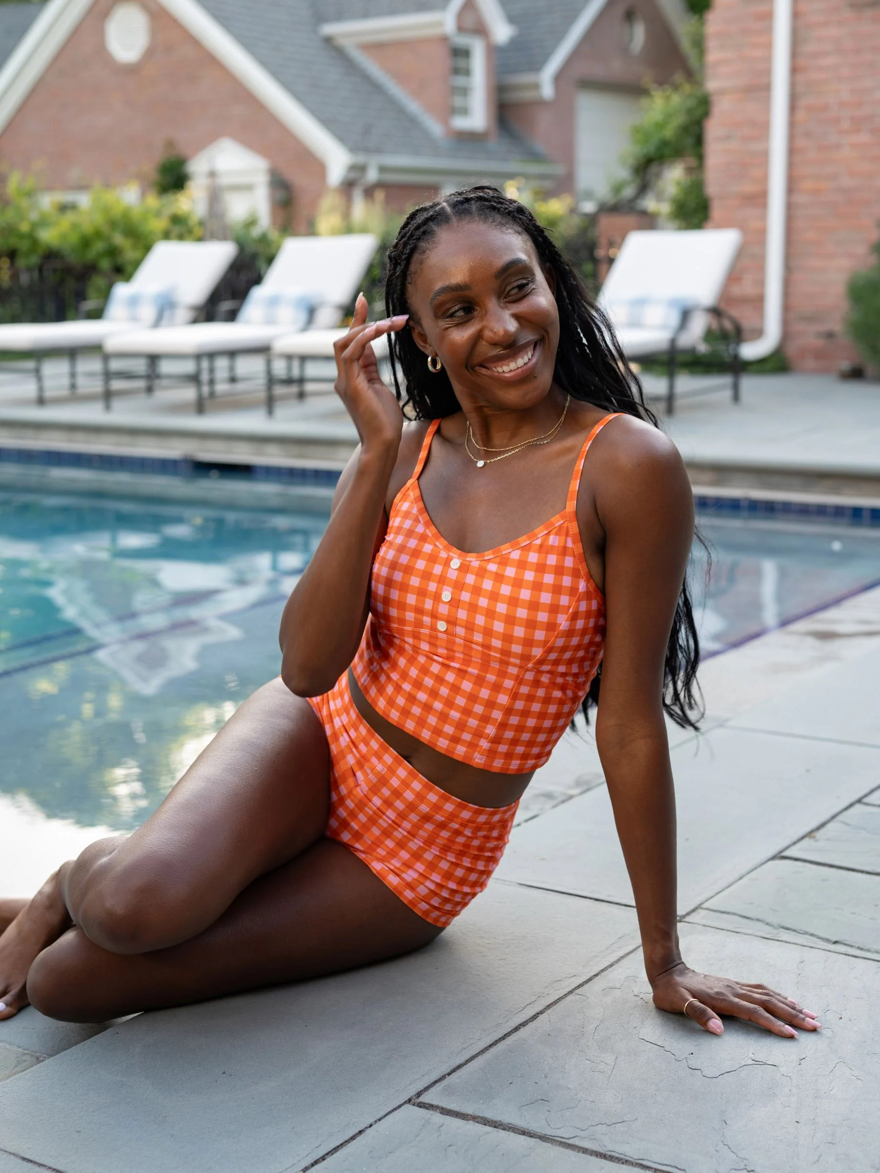 Orange Gingham Button Crop Top | Lime Ricki