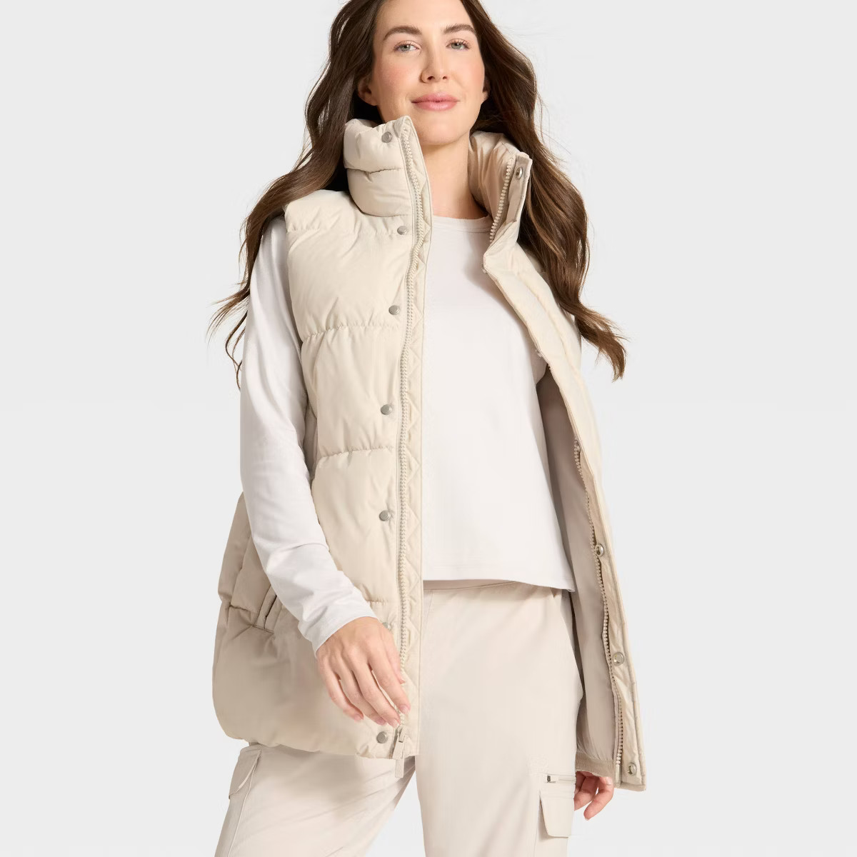 Women's Long Puffer Vest - All In Motion™ Beige M | Target