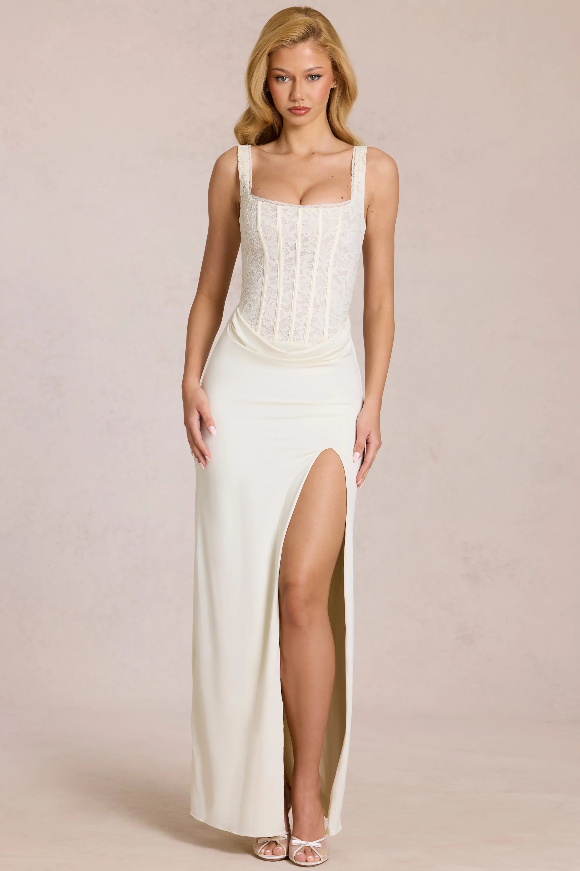 Lace Corset Maxi Dress in Ivory | Oh Polly