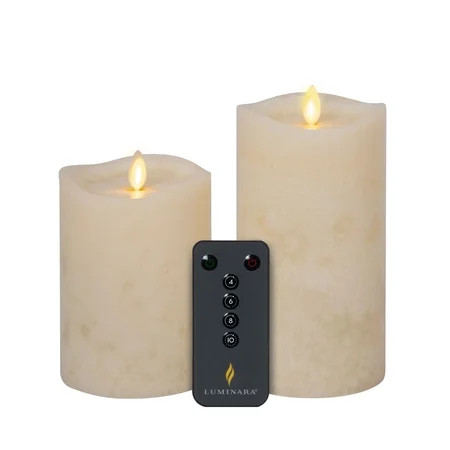Luminara - Set of 2 Ivory Mottled Flameless Candle Pillars with Remote - Melted Top Unscented - 3.0  | Walmart (US)