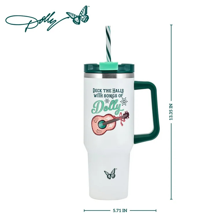 Dolly Parton 40 fl oz Double Wall Stainless Steel Tumbler with Handle, White | Walmart (US)