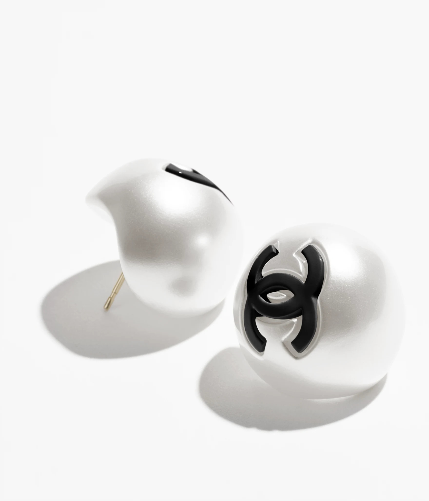 Stud earrings - Metal & resin, gold, pearly white & black — Fashion | CHANEL | Chanel, Inc. (US)