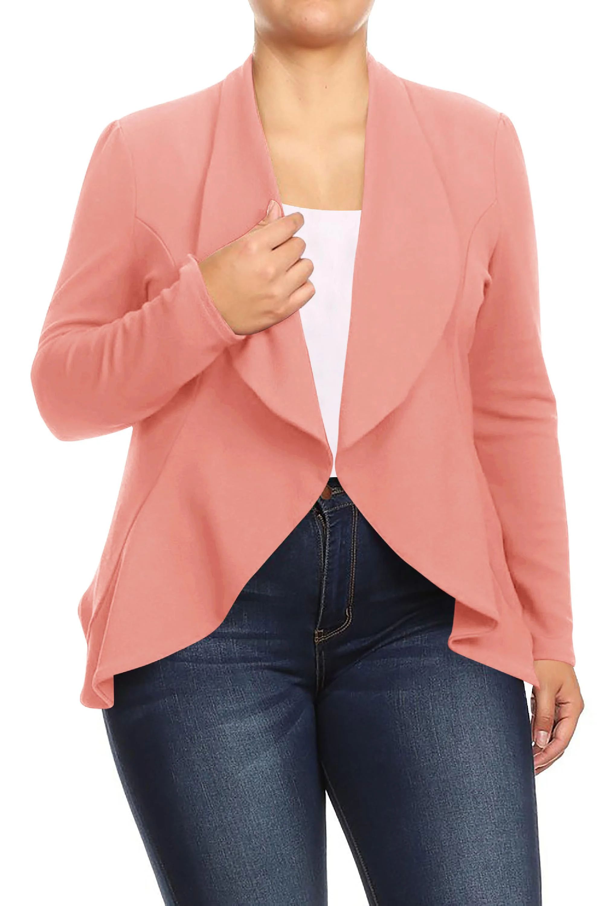 Women's Plus Size Casual Long Sleeves Open Front Solid Office Work Wear Blazer Jacket Made in USA | Walmart (US)