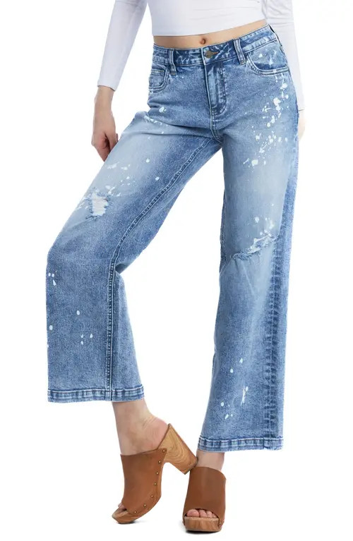 Wash Lab Denim Relaxed Distressed Ankle Wide Leg Jeans in Beloved Blue at Nordstrom, Size 27 | Nordstrom