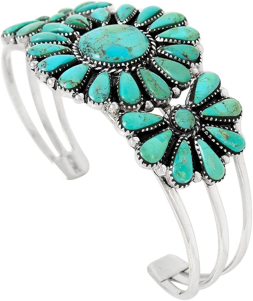 Southwest Style Genuine Turquoise 925 Sterling Silver Cluster Bracelet | Amazon (US)