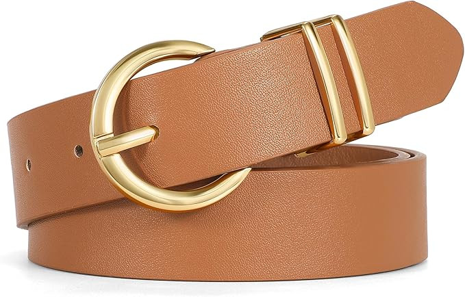 WHIPPY Women Leather Belt Fashion Designer belt Gold Buckle Ladies Belt for Jeans Pants Dresses | Amazon (US)