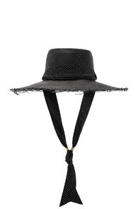 SENSI STUDIO Long Brim Boater Hat with Frayed Brim in Black | FWRD 