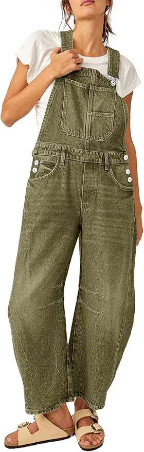 PLNOTME Womens Denim Bib Overalls Barrel Leg Adjustable Strap Jean Pants Jumpsuits with Pockets | Amazon (US)