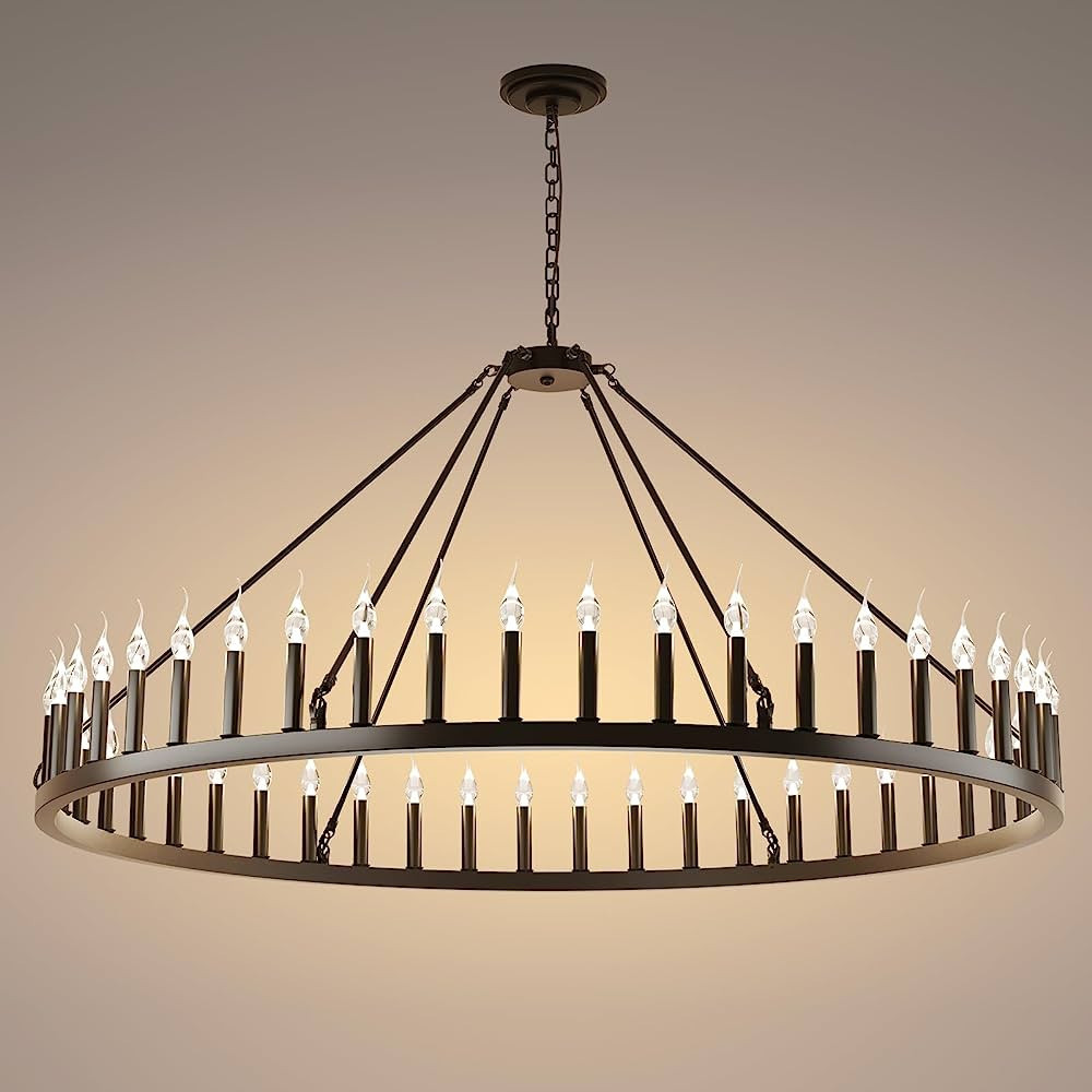 AMPlug in Wagon Wheel Chandelier 60"， 48-Light Black Round Farmhouse Chandelier, Large Candle C... | Amazon (US)