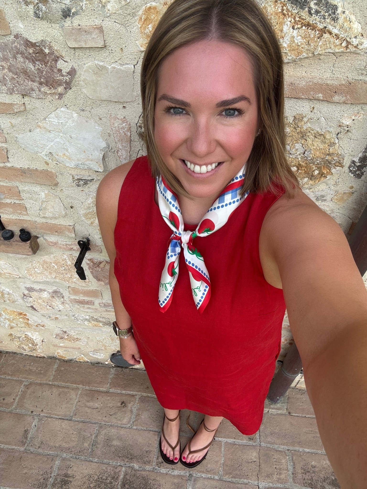 First full day and we took it slow in the morning then went to explore! I saw this tomato scarf and couldn’t pass it up. This linen dress was perfect for a really warm day. The color is so much fun and worked perfectly with my scarf.

#LTKootd #LTKMidsize #LTKTravel