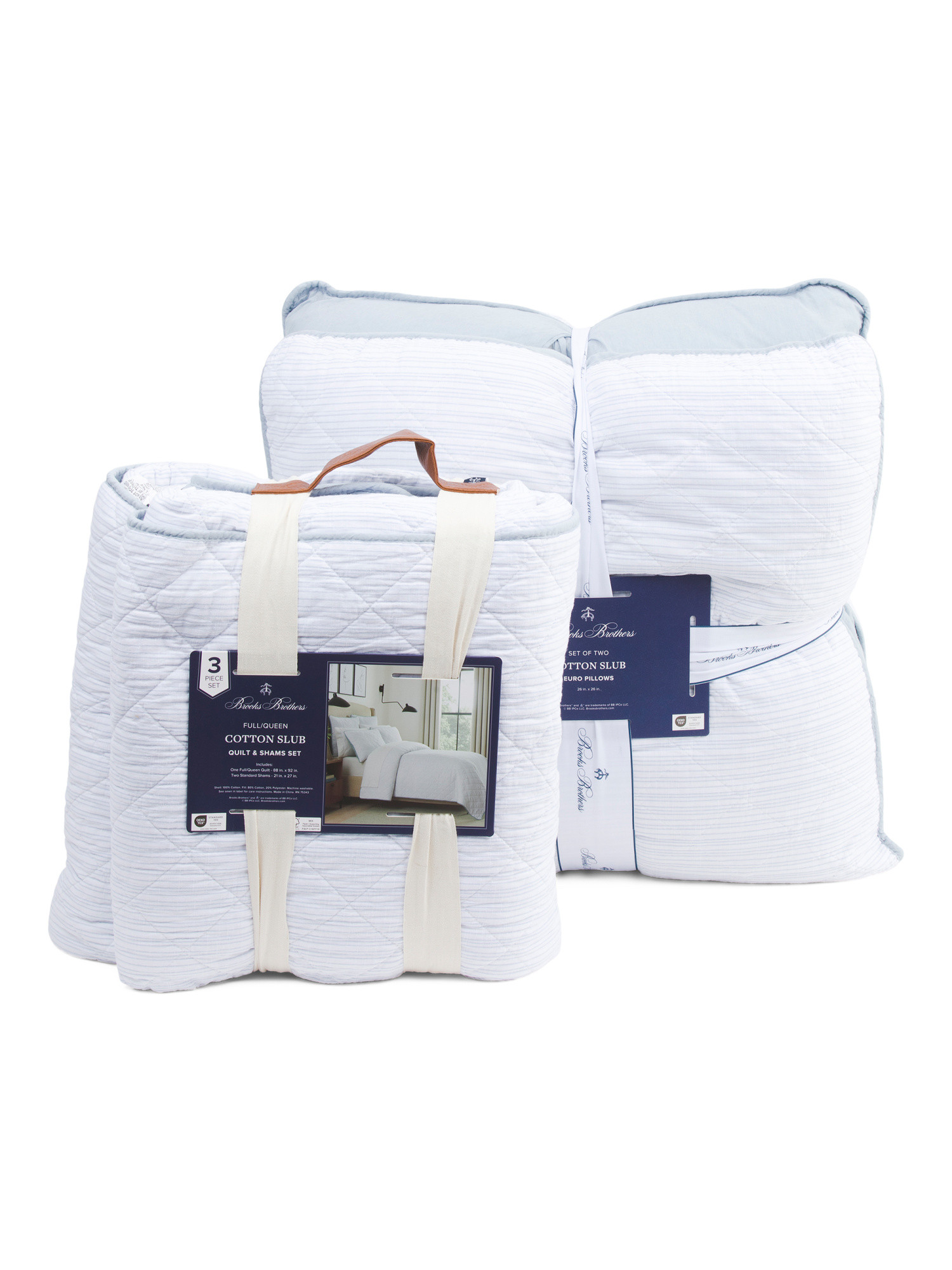 Lina Striped Slub Quilt Set And Euro Pillows Collection | TJ Maxx