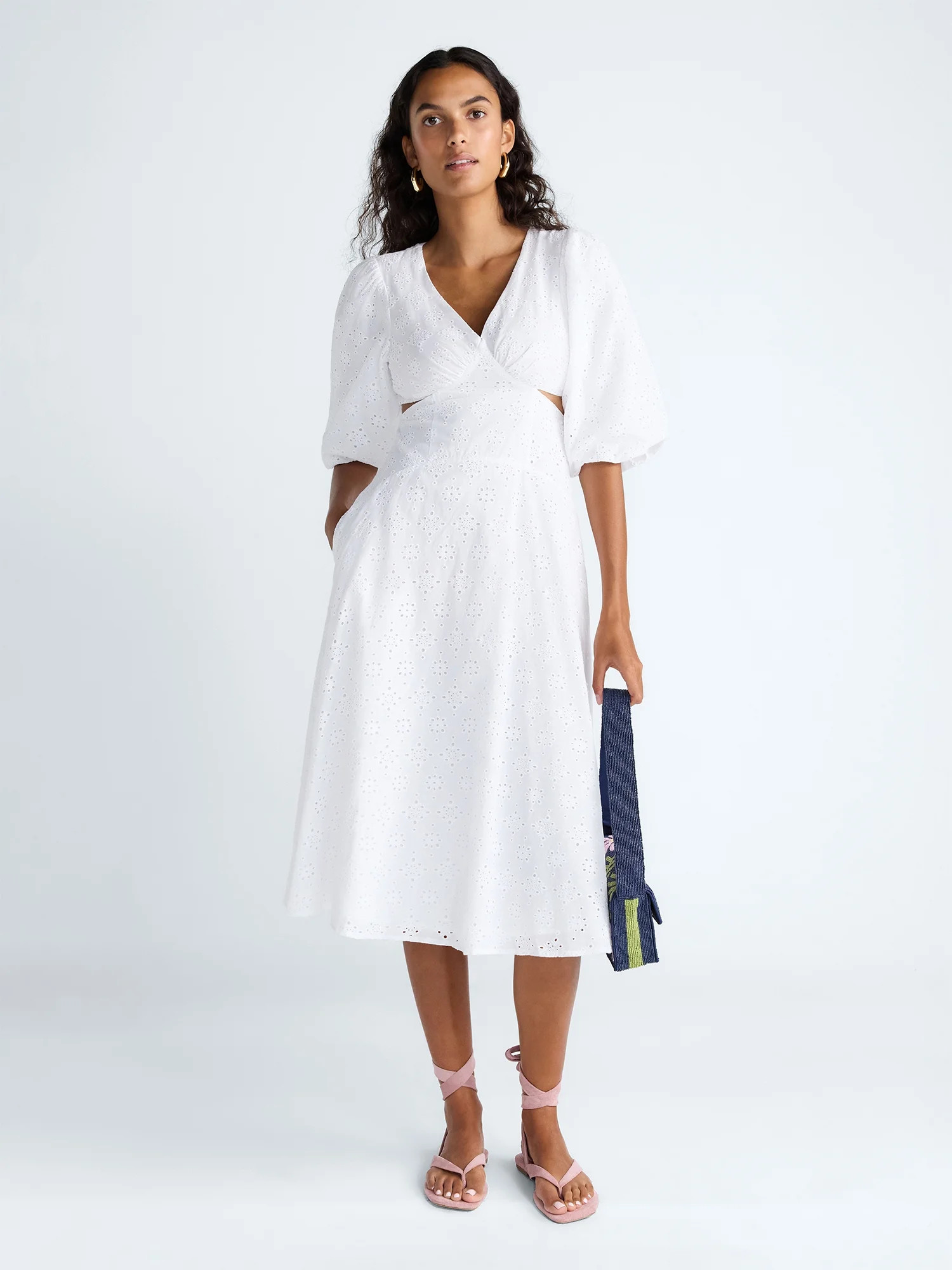 Scoop Women's Eyelet Cutout Cotton Midi Dress, Sizes 0-18 | Walmart (US)